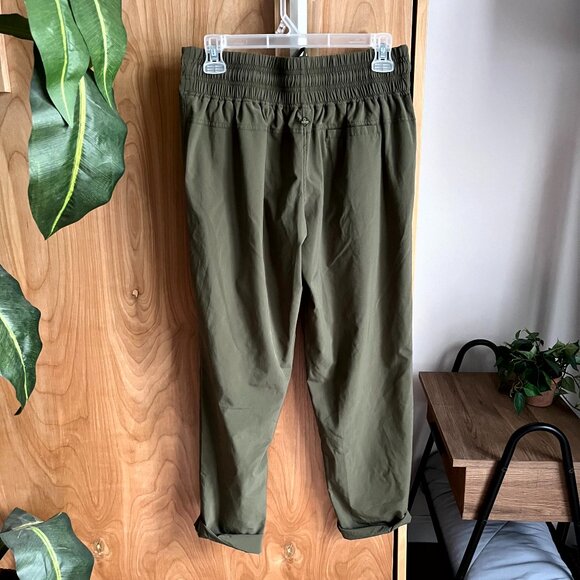 Prana Tie-Waist Athletic Olive Green Women's Pants - Small Pull-On Cropped Leg - Picture 2 of 4